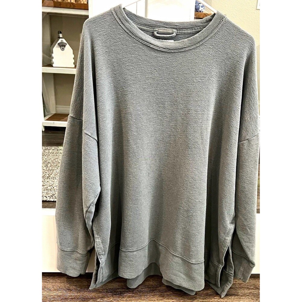 Aerie Women's Green Oversized Crew Neck Pullover Sweatshirt Cotton Blend XL